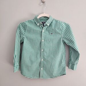 Vineyard Vines Green and White Gingham Whale Long Sleeve Boys Button Up Shirt